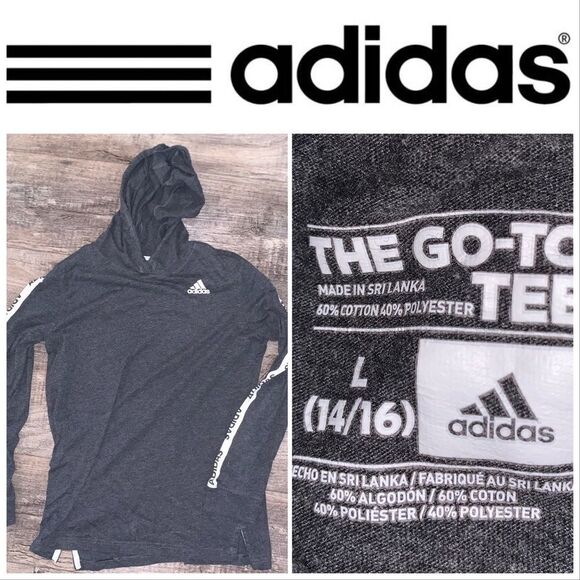 Youth Large Adidas Gray-White LS Hoodie - Picture 2 of 5